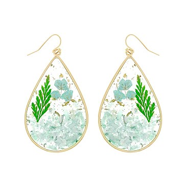 NATURAL STYLISH RESIN DRIED FLOWER TEARDROP EARRINGS