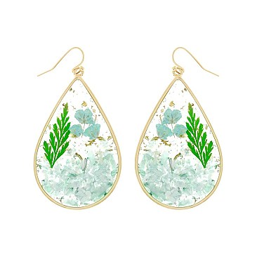 NATURAL STYLISH RESIN DRIED FLOWER TEARDROP EARRINGS