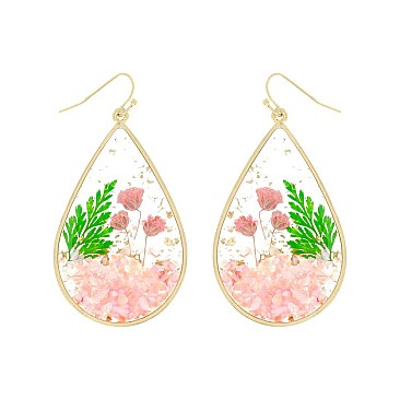 NATURAL STYLISH RESIN DRIED FLOWER TEARDROP EARRINGS