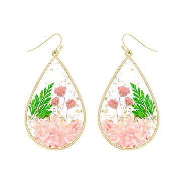 NATURAL STYLISH RESIN DRIED FLOWER TEARDROP EARRINGS