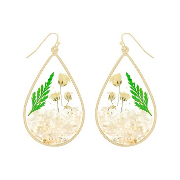 NATURAL STYLISH RESIN DRIED FLOWER TEARDROP EARRINGS