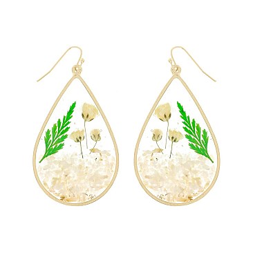 NATURAL STYLISH RESIN DRIED FLOWER TEARDROP EARRINGS