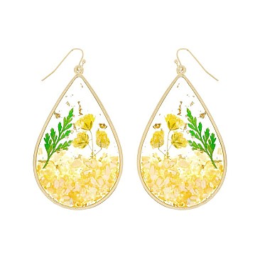 NATURAL STYLISH RESIN DRIED FLOWER TEARDROP EARRINGS