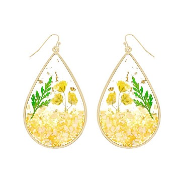 NATURAL STYLISH RESIN DRIED FLOWER TEARDROP EARRINGS