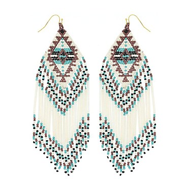 Multicolor Native American Beaded Fringe Drop Earrings