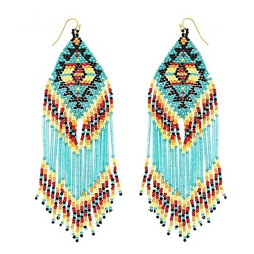 Multicolor Native American Beaded Fringe Drop Earrings