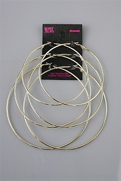 PACK OF 12 CHIC ASSORTED COLOR 3-PAIR HOOP EARRING SET