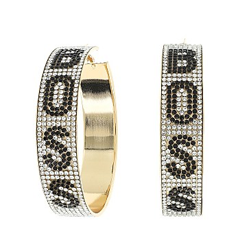 ANIMAL PRINT TRENDY STRIPE RHINESTONE HOOP EARRINGS