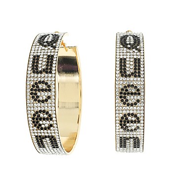 ANIMAL PRINT TRENDY STRIPE RHINESTONE HOOP EARRINGS