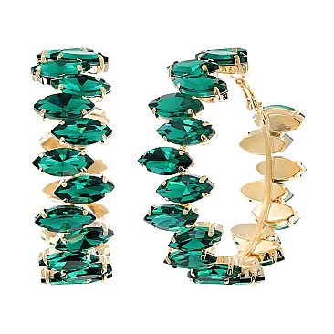 TRENDY GEMSTONE HOOP EVENING EARRINGS