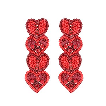 ADORABLE HEART SEED BEAD DROP EARRINGS