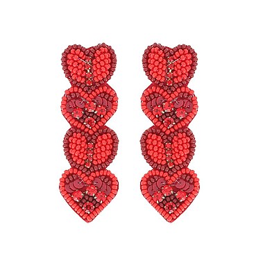 ADORABLE HEART SEED BEAD DROP EARRINGS