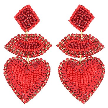 ADORABLE HEART LIPS SEED BEAD DROP EARRINGS