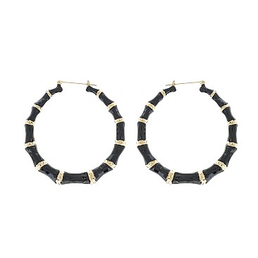 URBAN CHIC 3 INCH BAMBOO and ENAMEL HOOP EARRINGS