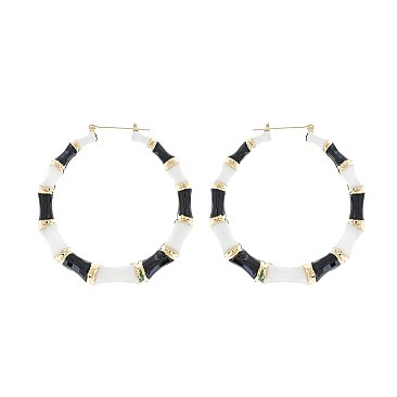 URBAN CHIC 3 INCH BAMBOO and ENAMEL HOOP EARRINGS