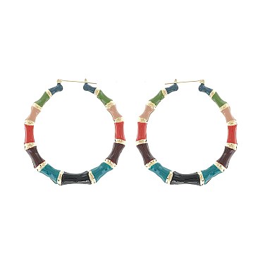 URBAN CHIC 3 INCH BAMBOO and ENAMEL HOOP EARRINGS