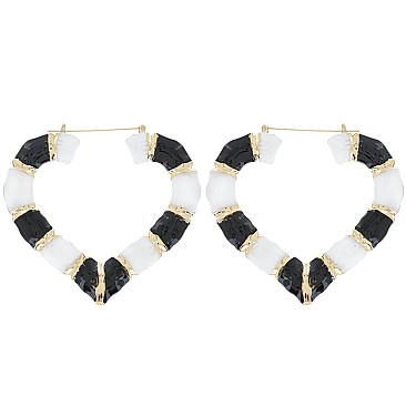 CUTE HEART SHAPED ENAMEL and BAMBOO EARRINGS