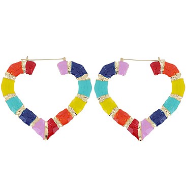 CUTE HEART SHAPED ENAMEL and BAMBOO EARRINGS