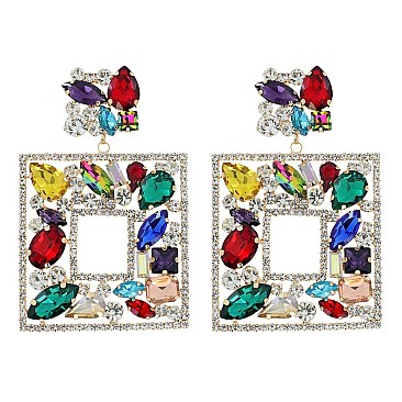 CRYSTAL SQUARE DANGLE EARRINGS