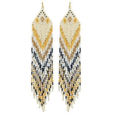 Native American Colorful Cascading Long Drop Fringe Bead Earrings