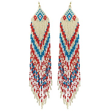 Native American Colorful Cascading Long Drop Fringe Bead Earrings