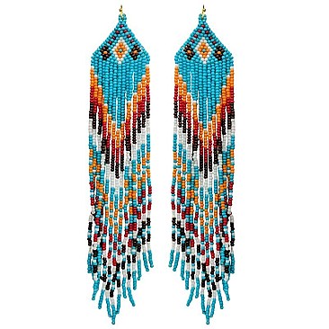 Native American Colorful Cascading Long Drop Fringe Bead Earrings