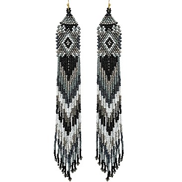 Native American Colorful Long Drop Cascading Tassel Bead Earrings