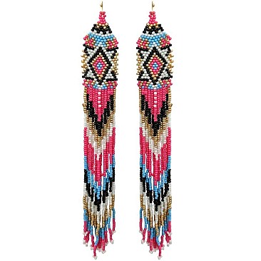 Native American Colorful Long Drop Cascading Tassel Bead Earrings