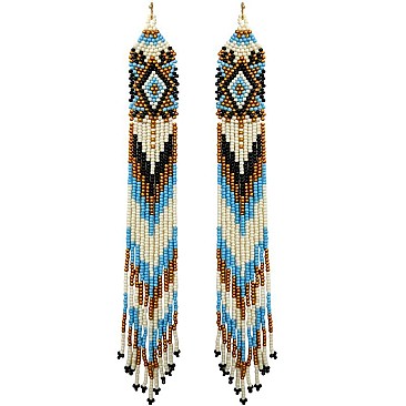 Native American Colorful Long Drop Cascading Tassel Bead Earrings