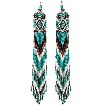 Native American Colorful Long Drop Cascading Tassel Bead Earrings