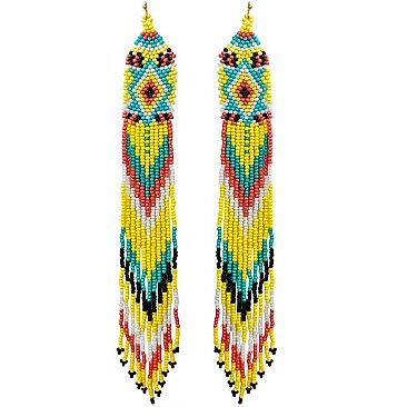 Native American Colorful Long Drop Cascading Tassel Bead Earrings