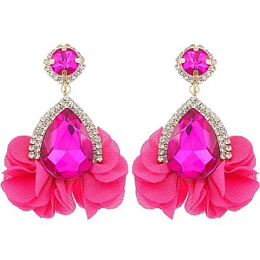 Evening Glam Teardrop Halo Bloom Drop Earrings