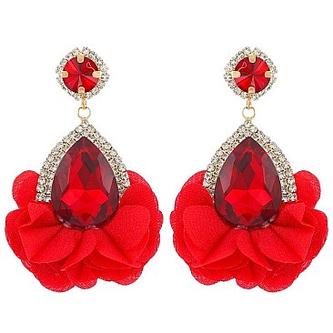 Evening Glam Teardrop Halo Bloom Drop Earrings