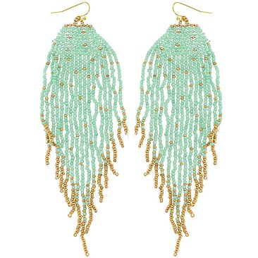 Large Native Western Style Seed Bead Drop Earrings