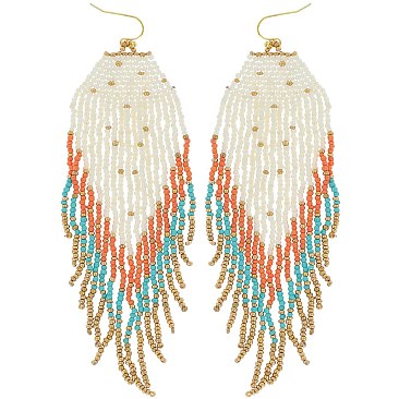 Large Native Western Style Seed Bead Drop Earrings