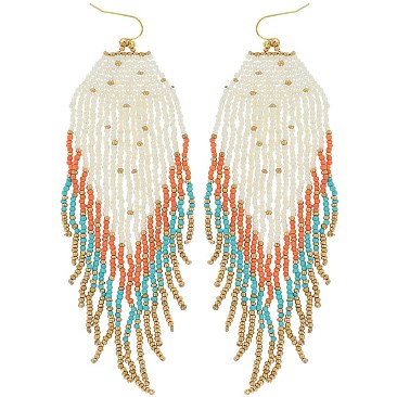 Large Native Western Style Seed Bead Drop Earrings