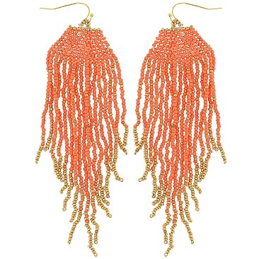 Large Native Western Style Seed Bead Drop Earrings