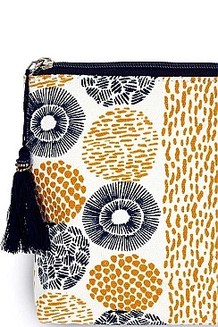STYLISH ABSTRACT POUCH COSMETIC BAG WITH TASSEL