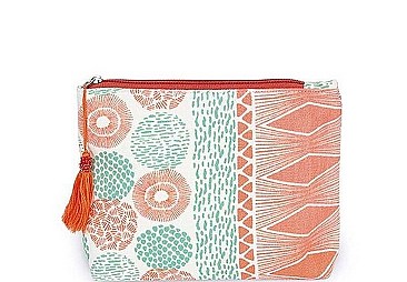 STYLISH ABSTRACT POUCH COSMETIC BAG WITH TASSEL
