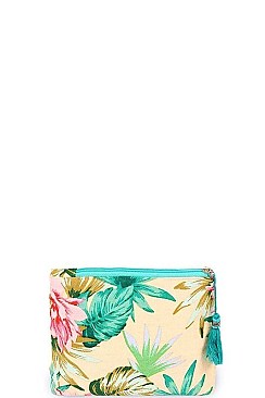 TROPICAL POUCH COSMETIC BAG WITH TASSEL