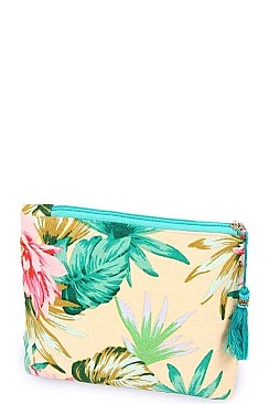 TROPICAL POUCH COSMETIC BAG WITH TASSEL