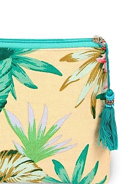 TROPICAL POUCH COSMETIC BAG WITH TASSEL