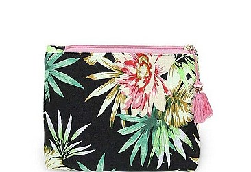 TROPICAL POUCH COSMETIC BAG WITH TASSEL