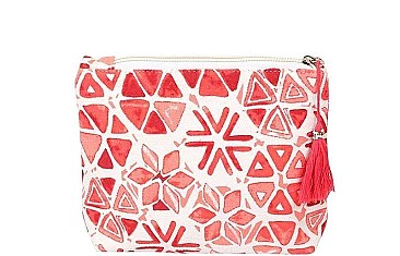 FASHION ABSTRACT POUCH COSMETIC BAG WITH TASSEL