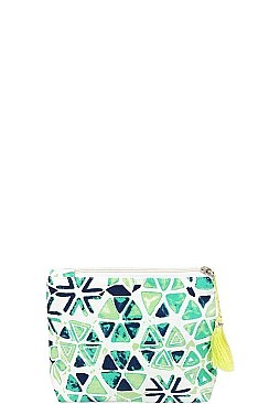 FASHION ABSTRACT POUCH COSMETIC BAG WITH TASSEL