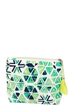 FASHION ABSTRACT POUCH COSMETIC BAG WITH TASSEL