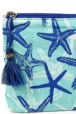 STYLISH STARFISH POUCH COSMETIC BAG WITH TASSEL