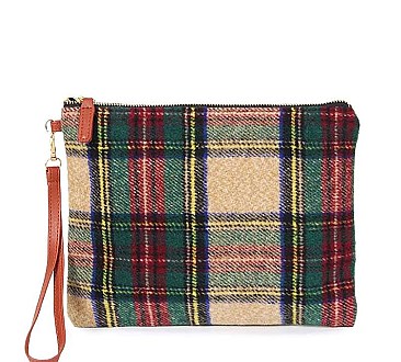 STYLISH PLAID CHECKERED CLUTCH WITH WRISTLET JYEABG-9070L