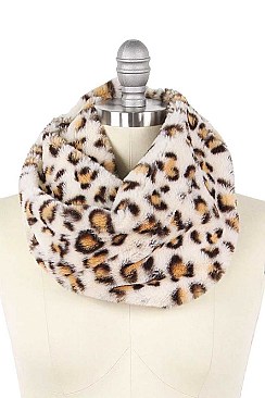 LEOPARD PRINT FAUX FUR TUBE INFINITY SCARF