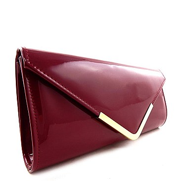 Patent Metal Accent Flap Top Clutch